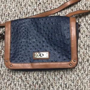 Merona Navy Faux Crocodile w/Tan Edging Crossbody